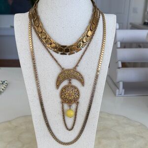 Goldtone and Yellow Layered Necklace Set